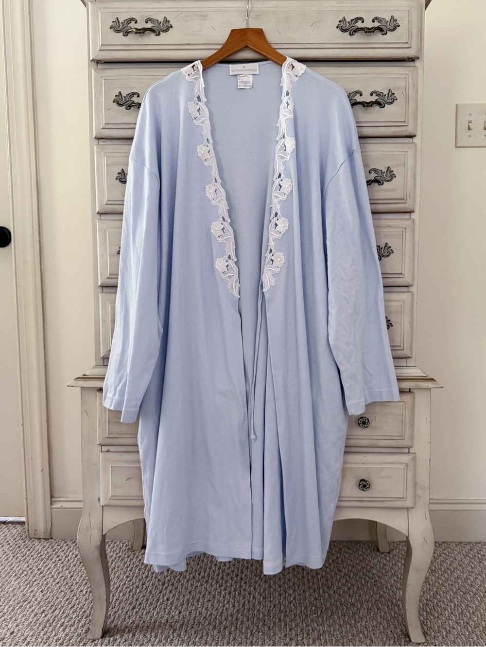 Vintage Soft Surroundings Powder Blue Lace Trim Robe